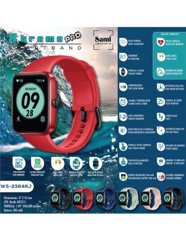 SMARTBAND SAMI ACTIVIDAD 5 ATM "XTREME PRO" 1,69"HDROJO WS-2364RJ