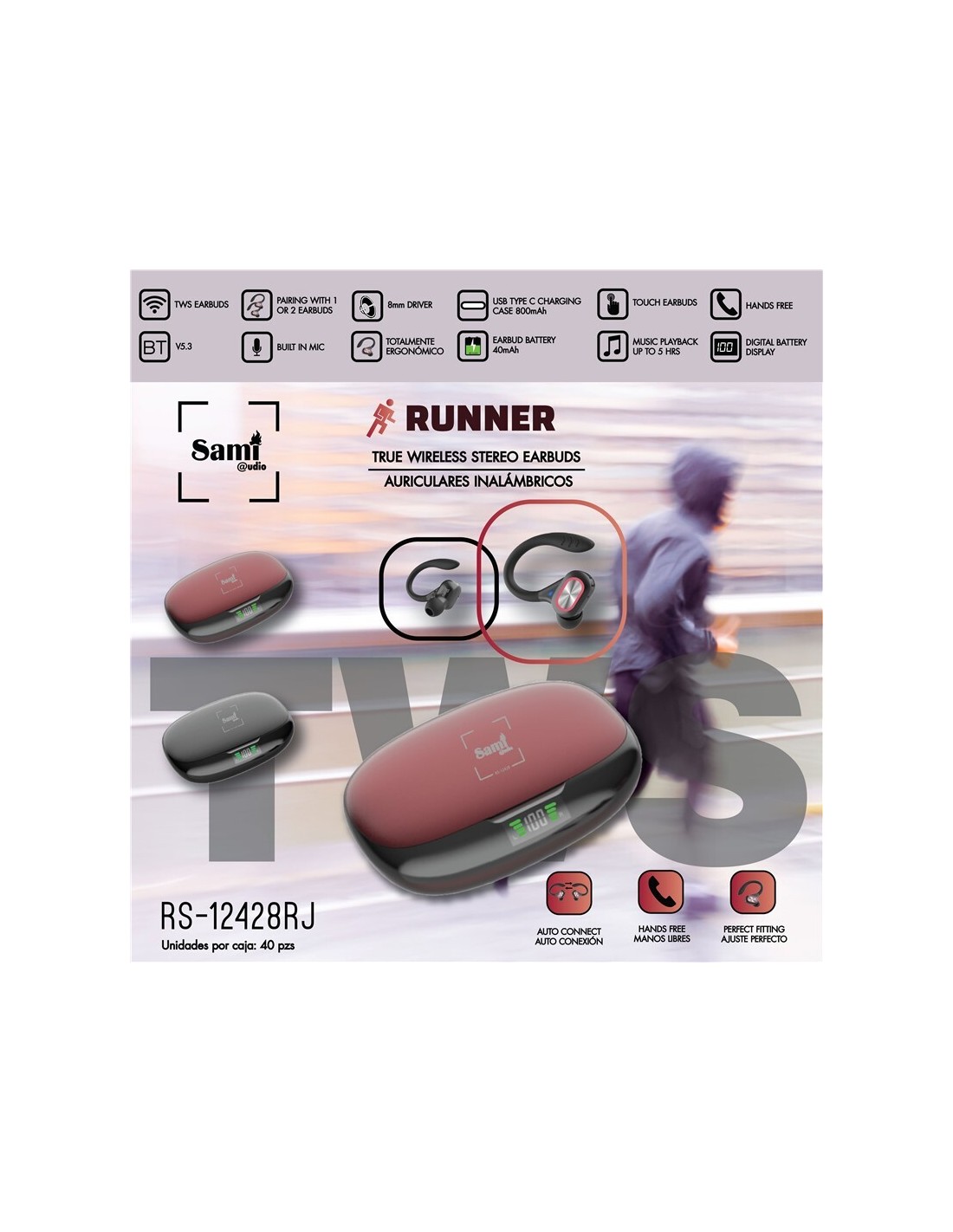 AURICULAR SAMI TWS RUNNER SILICONA RS-12428RJ