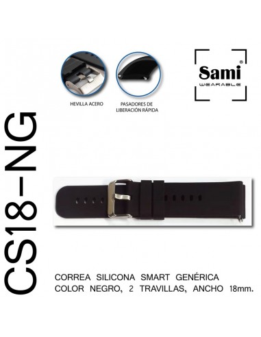 CORREA SILICONA SMART 18MM NEGRO CS18-NG