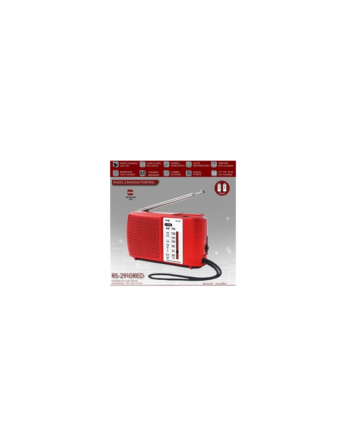 Sami Rj RADIO SAMI 2 BANDAS HORIZONTAL MEDIANA RS-2910RJ ROJA