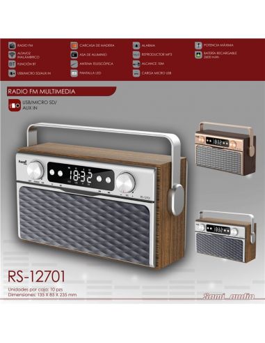 RADIO SAMI AC/DC FM MADERA REAL/USB/MICRO/5 RS-12701-