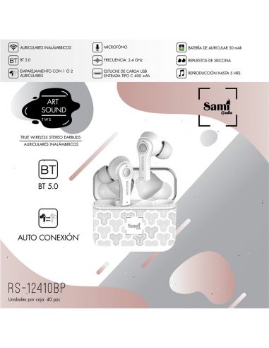 AURICULARES SAMI ART SOUND TWS 50MAH C/CARGADOR RS-12410BP-