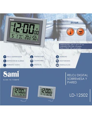RELOJ SAMI LCD SOBREMESA/PARED CALENDARIO CASTEL LD-12502-