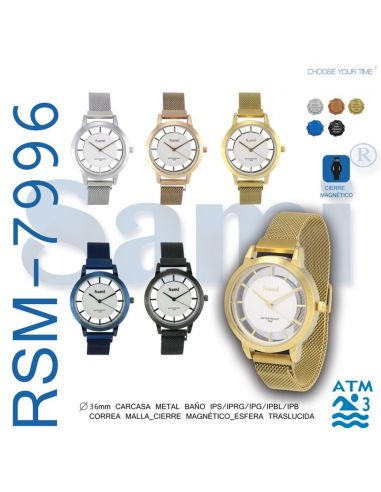 RELOJ SAMI SEÑORA CORREA MALLA ESFERA TRANSLUCIDA RSM-7996-