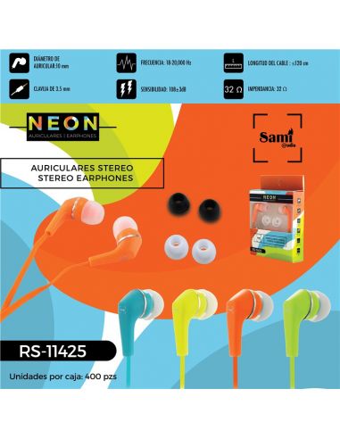 AURICULARES SAMI NEON SILICONA C/REPUESTOS RS-11425-